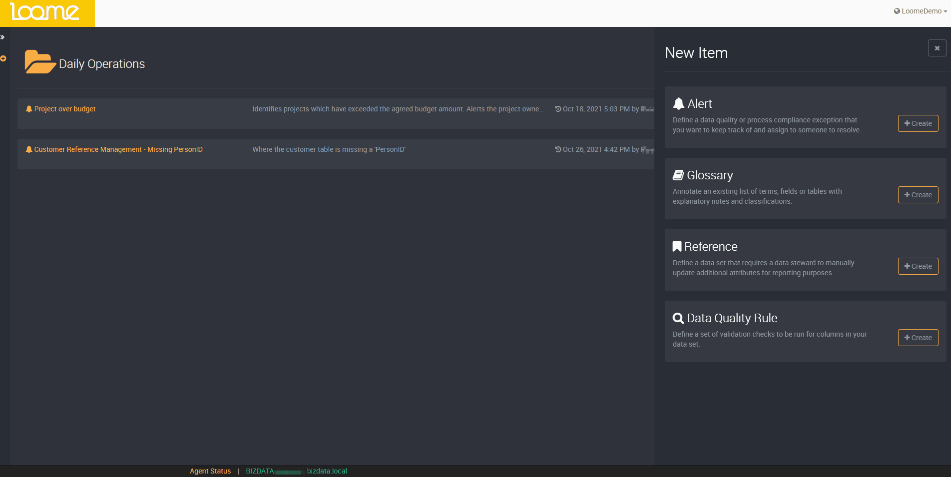 A gif showing how to create a data quality rule in Loome Monitor.